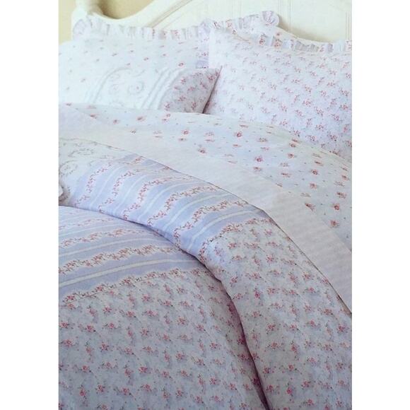 Rachel Ashwell Treasures Lucille Pink Blue Floral Roses Duvet Cover Full/Queen - Picture 1 of 4